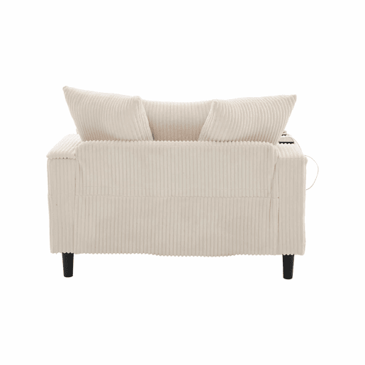 Sofá Lounge Multifuncional com Chaise Longue - Ampla Superfície de Descanso, Porta-copos em Ambos os Lados, Iluminação LED, Bolso Lateral, Porta USB, Espaço de Arrumo, Pés de Plástico Estáveis - Bege - 1 Lugar