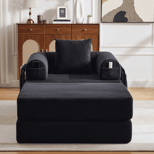 Sofá-cama individual de 1 lugar - design ergonómico, estrutura metálica resistente, almofada incluída - preto