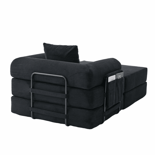 Sofá-cama individual de 1 lugar - design ergonómico, estrutura metálica resistente, almofada incluída - preto
