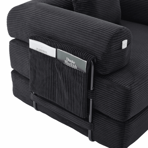 Sofá-cama individual de 1 lugar - design ergonómico, estrutura metálica resistente, almofada incluída - preto