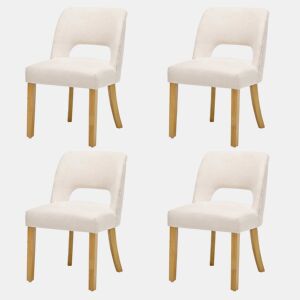 Conjunto de 4 cadeiras de jantar - confortáveis e respiráveis, estilo moderno, tecido de linho, pernas em madeira maciça - bege
