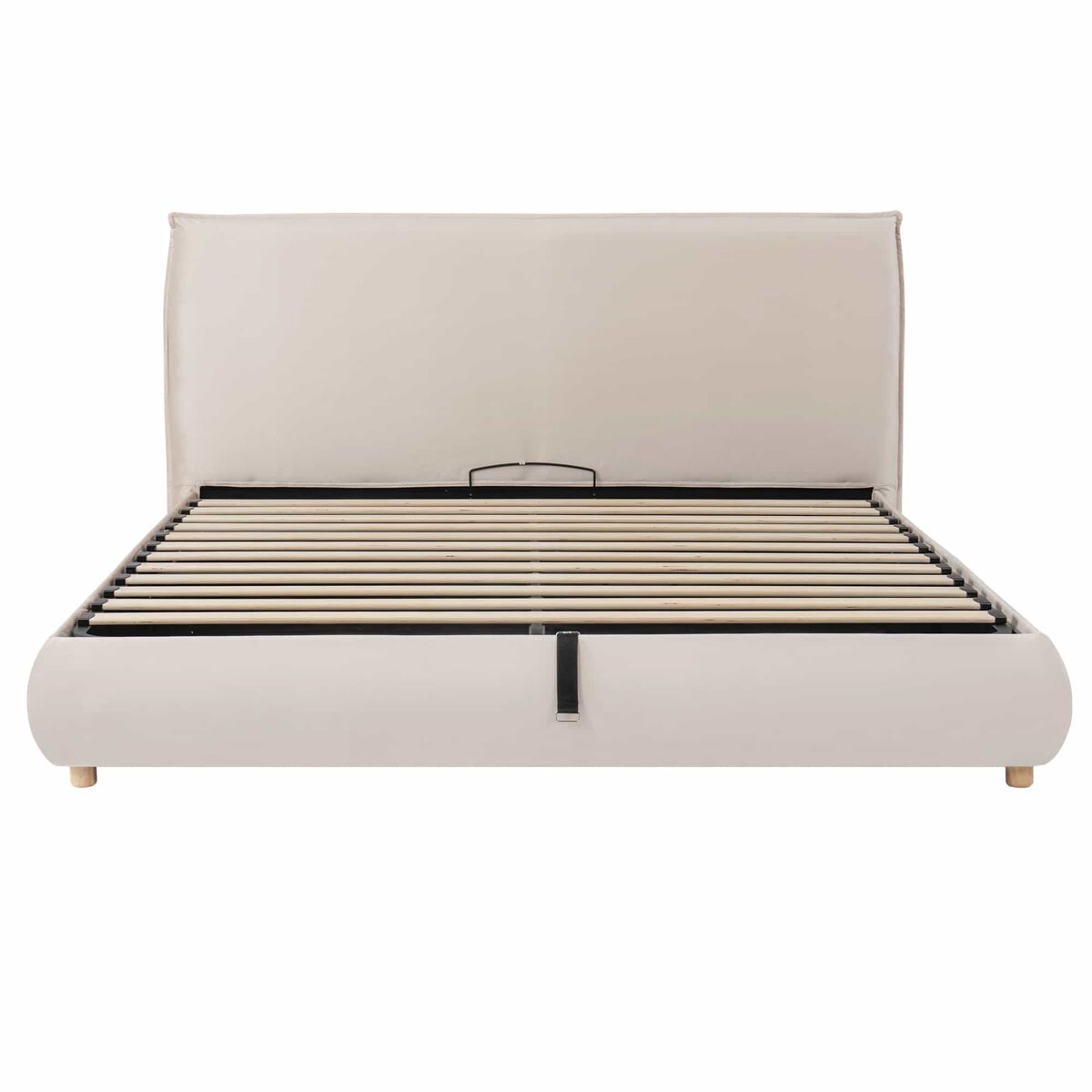 Cama doble 180x200 cm - hidráulica, con almacenamiento, cabecero acolchado, patas de madera, tapizada en terciopelo - cream