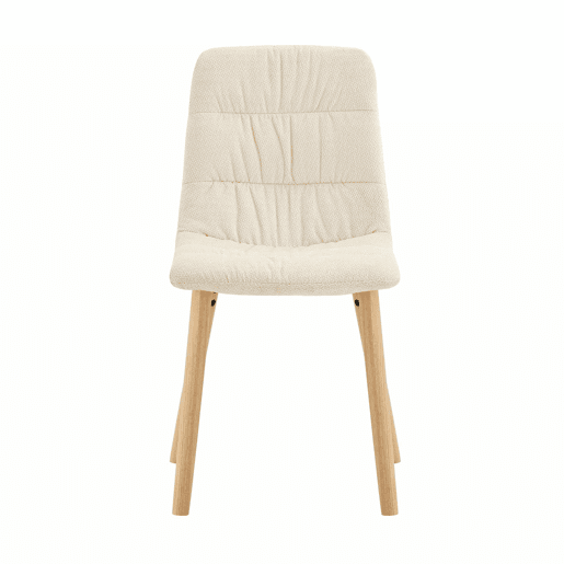Conjunto de 2 cadeiras de jantar de 88 cm - estofadas em tecido plissado, pernas em madeira maciça, estilo nórdico moderno - branco e madeira