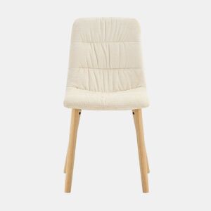 Conjunto de 2 cadeiras de jantar de 88 cm - estofadas em tecido plissado, pernas em madeira maciça, estilo nórdico moderno - branco e madeira
