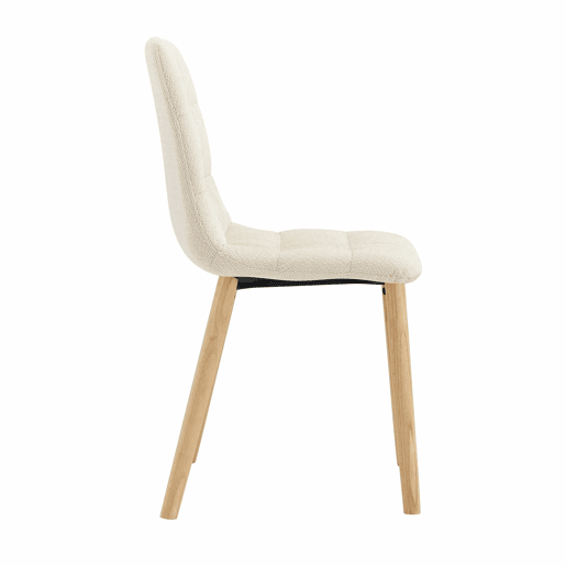 Conjunto de 2 cadeiras de jantar de 88 cm - estofadas em tecido plissado, pernas em madeira maciça, estilo nórdico moderno - branco e madeira