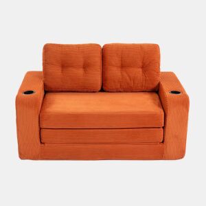 Sofá pufe de 2 lugares - sofá sem estrutura convertível com porta-copos, bolsos laterais, almofadas acolchoadas e encosto - laranja