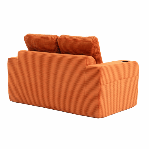 Sofá pufe de 2 lugares - sofá sem estrutura convertível com porta-copos, bolsos laterais, almofadas acolchoadas e encosto - laranja