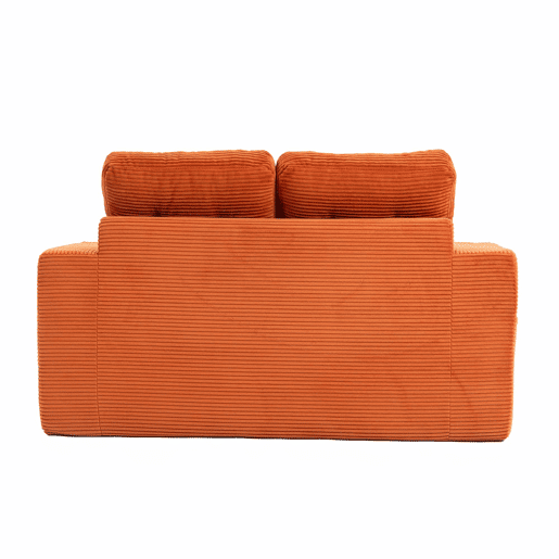 Sofá pufe de 2 lugares - sofá sem estrutura convertível com porta-copos, bolsos laterais, almofadas acolchoadas e encosto - laranja