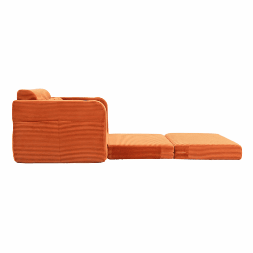 Sofá pufe de 2 lugares - sofá sem estrutura convertível com porta-copos, bolsos laterais, almofadas acolchoadas e encosto - laranja