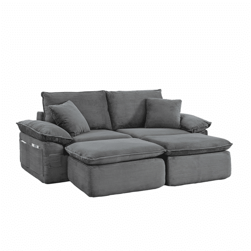 Sofá modular sem estrutura de 2 lugares - sofá Cloud com estofamento macio, sem montagem, com apoio para os pés, bolsos de arrumação, convertível em poltrona-cama - cinzento claro