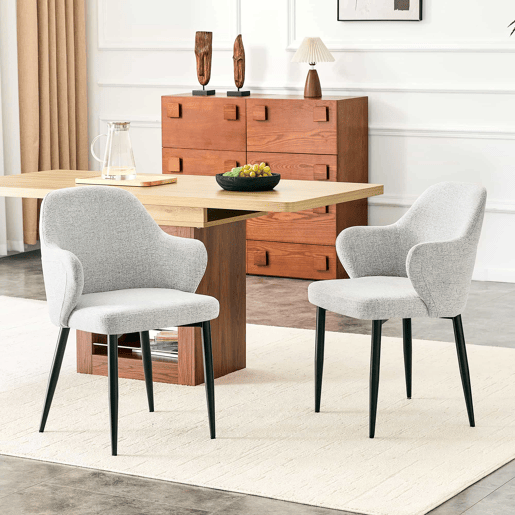 Conjunto de 2 cadeiras de jantar de 83 cm - Encosto envolvente, pés metálicos cruzados - Preto, Cinza Claro