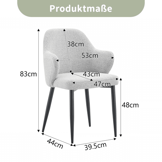 Conjunto de 2 cadeiras de jantar de 83 cm - Encosto envolvente, pés metálicos cruzados - Preto, Cinza Claro