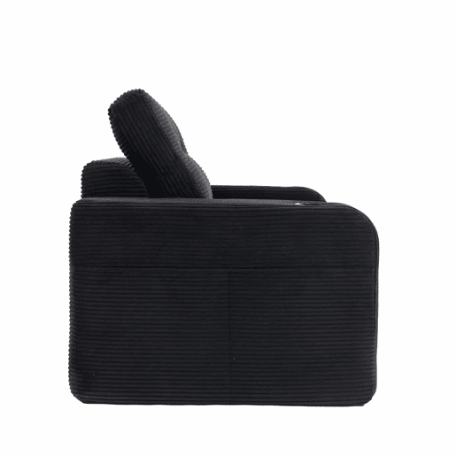 Sofá pufe modular de 2 lugares - conversível, sem estrutura, com porta-copos, bolsos laterais e almofadas acolchoadas com encosto - preto