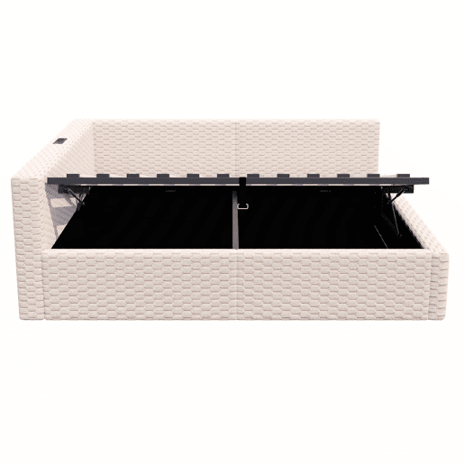 Cama estofada 140x200 cm - LED, USB, encosto em L, veludo, baú hidráulico - Bege