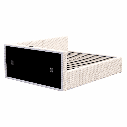 Cama estofada 140x200 cm - LED, USB, encosto em L, veludo, baú hidráulico - Bege