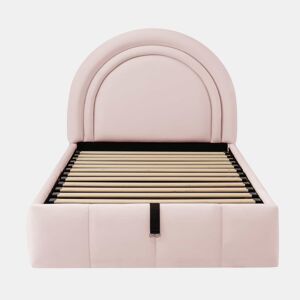 Cama infantil estofada 90x200 cm - cama individual funcional com sistema hidráulico, base de colchão, cabeceira acolchoada e amplo espaço de arrumação em veludo - rosa