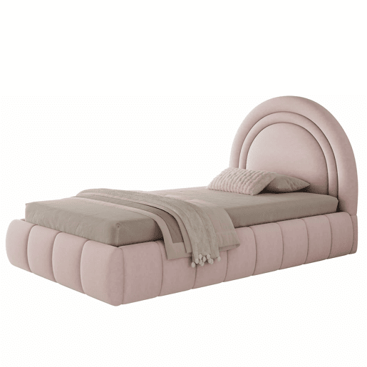 Cama infantil estofada 90x200 cm - cama individual funcional com sistema hidráulico, base de colchão, cabeceira acolchoada e amplo espaço de arrumação em veludo - rosa