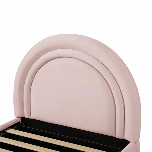 Cama infantil estofada 90x200 cm - cama individual funcional com sistema hidráulico, base de colchão, cabeceira acolchoada e amplo espaço de arrumação em veludo - rosa