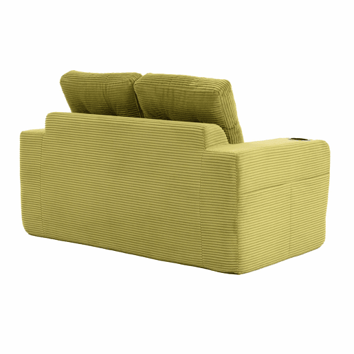 Sofá pufe de 2 lugares - conversível, sem estrutura, com porta-copos e bolsos laterais, almofadas acolchoadas com encosto - verde-oliva