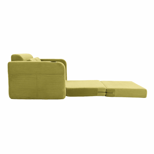 Sofá pufe de 2 lugares - conversível, sem estrutura, com porta-copos e bolsos laterais, almofadas acolchoadas com encosto - verde-oliva