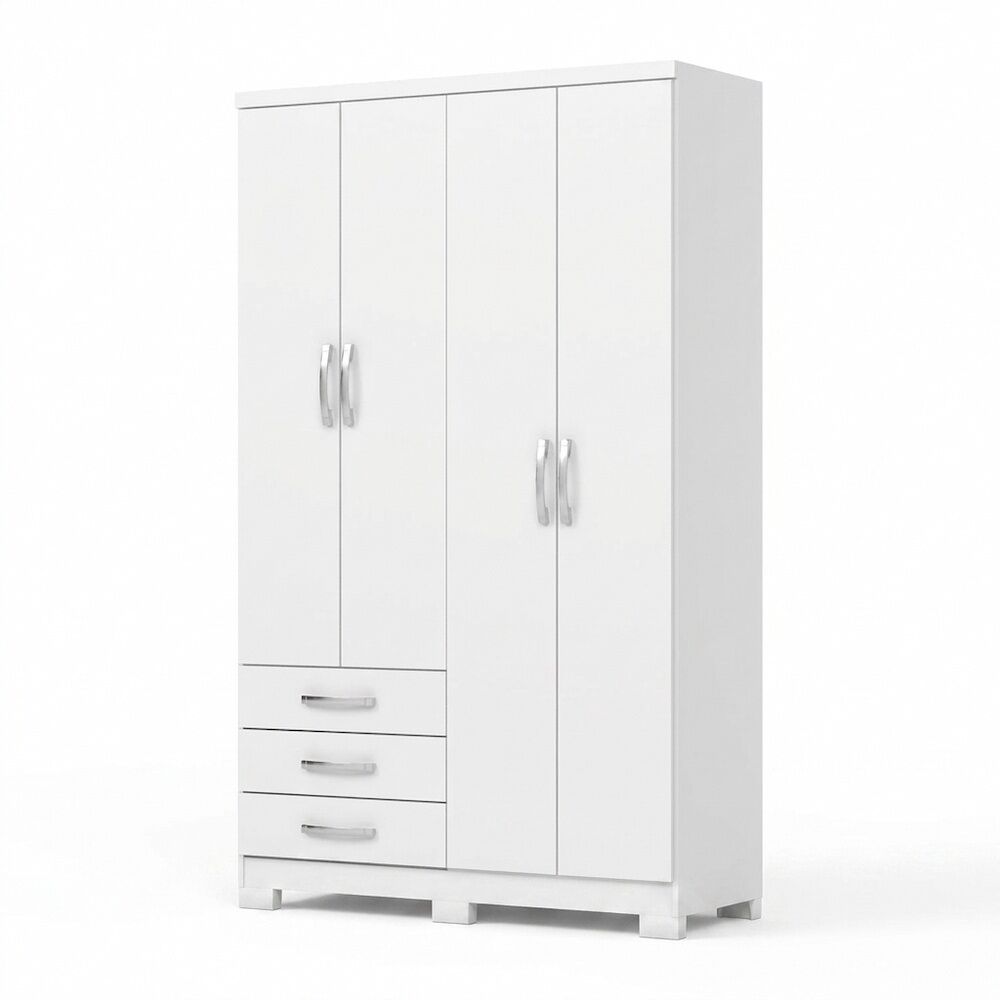 Armario 4 puertas 3 cajones olinda, blanco , 121 x 46.5 x 200 cm, armario de 200 x 121 x 46,5 cm, 4 puertas y 3 cajones
