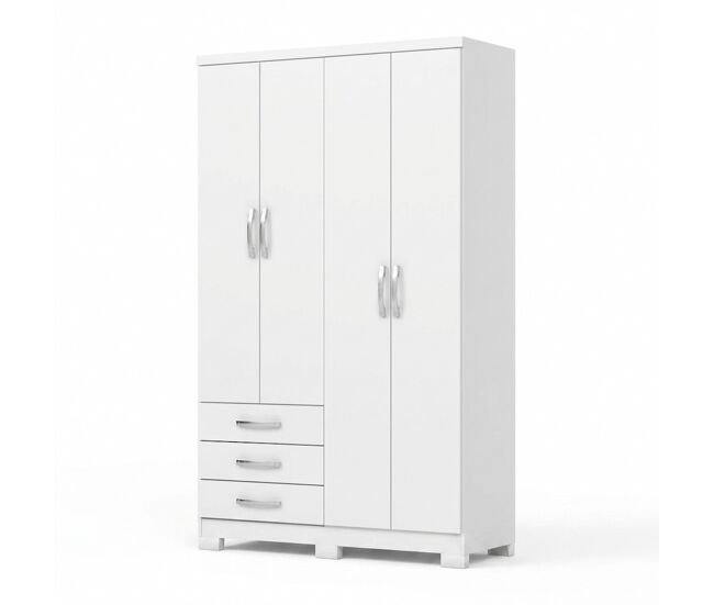 Armario 4 puertas 3 cajones olinda, blanco , 121 x 46.5 x 200 cm, armario de 200 x 121 x 46,5 cm, 4 puertas y 3 cajones