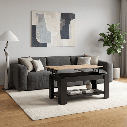 Mesa de centro com arrumação 102x43-54 cm Lya Negro Mate - Roble Canadian 50 x 54 x 50 cm Mesa de centro com arrumação 102x43-54 cm Lya Negro Mate - Roble Canadian 50 x 54 x 50 cm