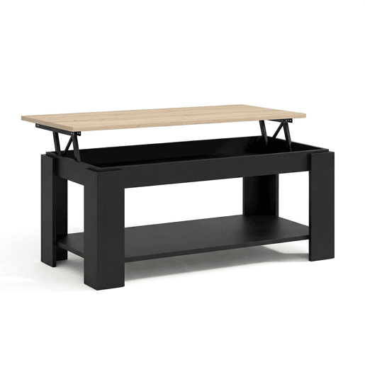 Mesa de centro com arrumação 102x43-54 cm Lya Negro Mate - Roble Canadian 50 x 54 x 50 cm Mesa de centro com arrumação 102x43-54 cm Lya Negro Mate - Roble Canadian 50 x 54 x 50 cm