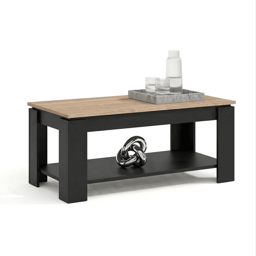 Mesa de centro com arrumação 102x43-54 cm Lya Negro Mate - Roble Canadian 50 x 54 x 50 cm Mesa de centro com arrumação 102x43-54 cm Lya Negro Mate - Roble Canadian 50 x 54 x 50 cm
