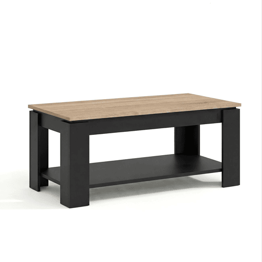 Mesa de centro com arrumação 102x43-54 cm Lya Negro Mate - Roble Canadian 50 x 54 x 50 cm Mesa de centro com arrumação 102x43-54 cm Lya Negro Mate - Roble Canadian 50 x 54 x 50 cm