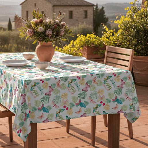 Toalha de mesa impermeável Butterfly - 100% algodão - 140x140 cm