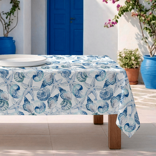 Toalha de mesa impermeável Shell - 100% algodão - 150x150 cm Toalha de mesa impermeável Shell - 100% algodão - 150x150 cm