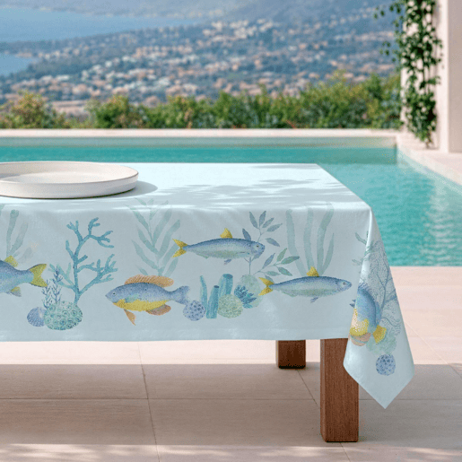 Toalha de mesa impermeável Peces - 100% algodão - 150x300 cm