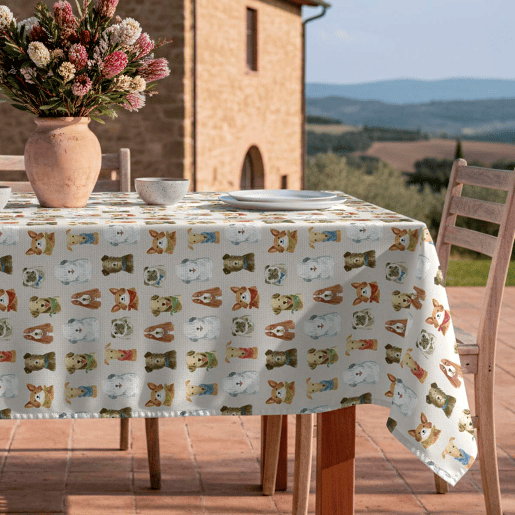Toalha de mesa impermeável Caninos - 100% algodão - 140x140 cm