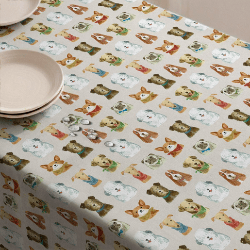 Toalha de mesa impermeável Caninos - 100% algodão - 140x140 cm
