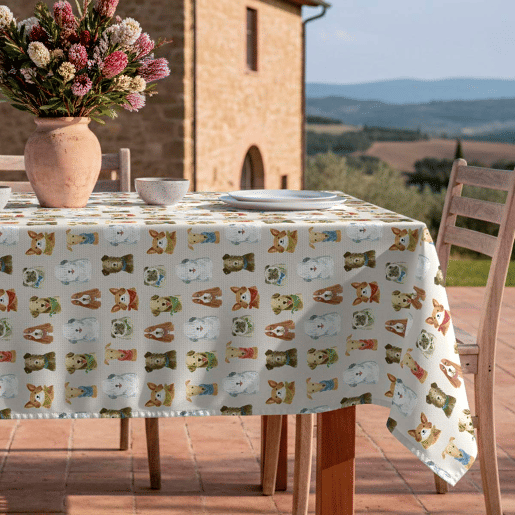 Toalha de mesa impermeável Caninos - 100% algodão - 140x200 cm