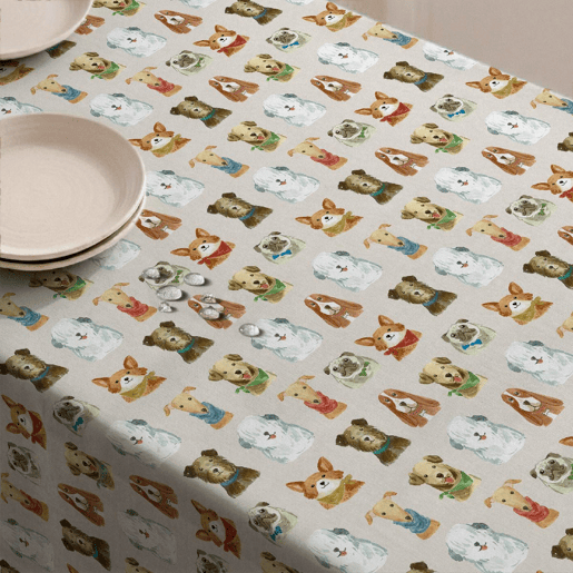 Toalha de mesa impermeável Caninos - 100% algodão - 140x200 cm