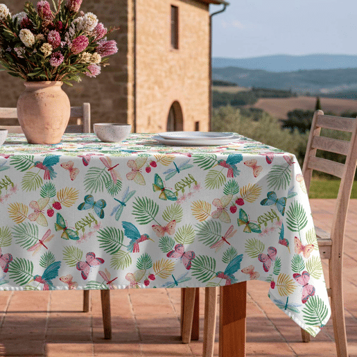 Toalha de mesa impermeável Butterfly - 100% algodão - 140x200 cm