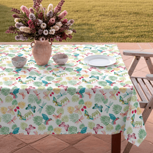 Toalha de mesa impermeável Butterfly - 100% algodão - 140x200 cm