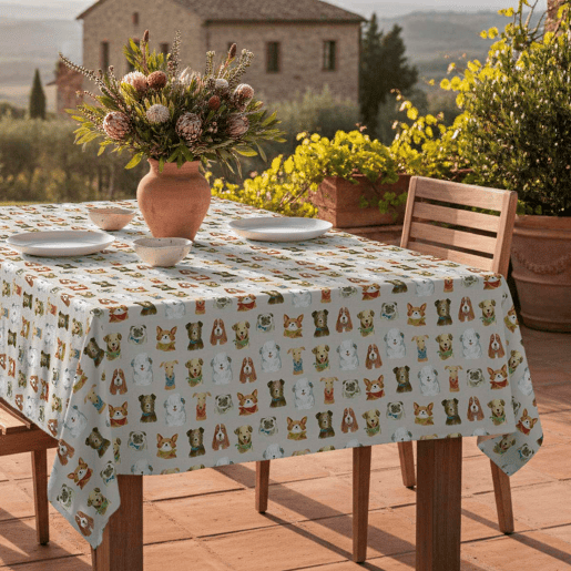 Toalha de mesa impermeável Dogs - 100% algodão - 150x200 cm