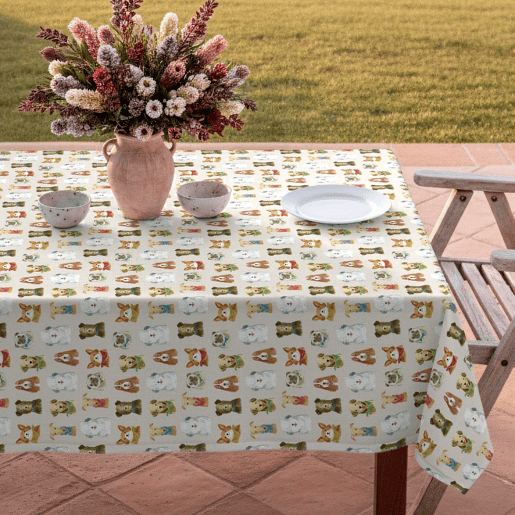 Toalha de mesa impermeável Dogs - 100% algodão - 150x200 cm