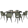 MEUBLES COSY Conjunto Jantar Mesa Extensível 120-160 cm e Conjunto de 6 Cadeiras com Apoios de Braços, Tecido Pet-Friendly, Preto e Verde Claro