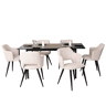 MEUBLES COSY Conjunto Jantar Mesa Extensível 120-160 cm e Conjunto de 6 Cadeiras com Apoios de Braços, Tecido Pet-Friendly, Preto e Bege Claro