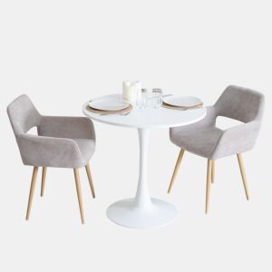 Conjunto de Mesa e 2 Cadeiras de Jantar Jogo de Mesa Redonda de MDF de 80cm e 2 Cadeiras Estofadas de Estilo Nórdico Moderno para Sala Cozinha Varanda Poupança de Espaço Sortido