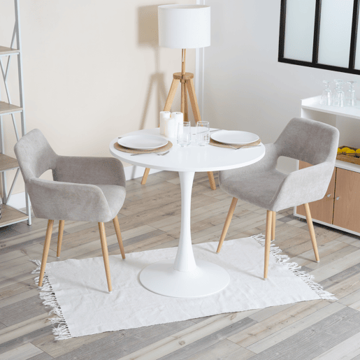 Conjunto de Mesa e 2 Cadeiras de Jantar Jogo de Mesa Redonda de MDF de 80cm e 2 Cadeiras Estofadas de Estilo Nórdico Moderno para Sala Cozinha Varanda Poupança de Espaço Sortido