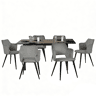 MEUBLES COSY Conjunto Jantar Mesa Extensível 120-160 cm e Conjunto de 6 Cadeiras com Apoios de Braços, Tecido Pet-Friendly, Preto e Cinzento Claro