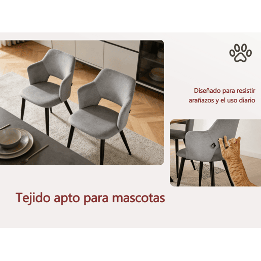 MEUBLES COSY Conjunto Jantar Mesa Extensível 120-160 cm e Conjunto de 6 Cadeiras com Apoios de Braços, Tecido Pet-Friendly, Preto e Cinzento Claro