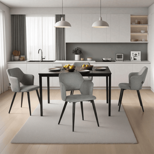 MEUBLES COSY Conjunto Jantar Mesa Extensível 120-160 cm e Conjunto de 6 Cadeiras com Apoios de Braços, Tecido Pet-Friendly, Preto e Cinzento Claro