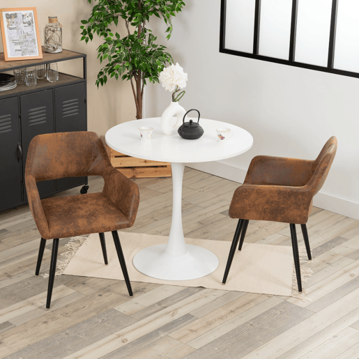 Conjunto de Mesa e 2 Cadeiras de Jantar Jogo de Mesa Redonda de MDF de 80cm e 2 Cadeiras Estofadas de Estilo Nórdico Moderno para Sala Cozinha Varanda Poupança de Espaço Sortido