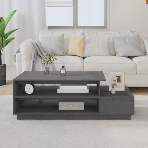Mesa de Centro, Mesa baixa, 120x50x40,5 cm madeira de pinho maciça cinzento